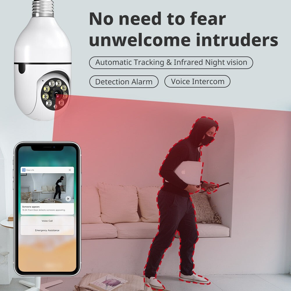 1080P E27 Light Bulb Camera Wireless Wifi Night Vision Camera Home Security 360°