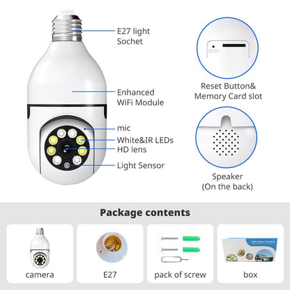 1080P E27 Light Bulb Camera Wireless Wifi Night Vision Camera Home Security 360°